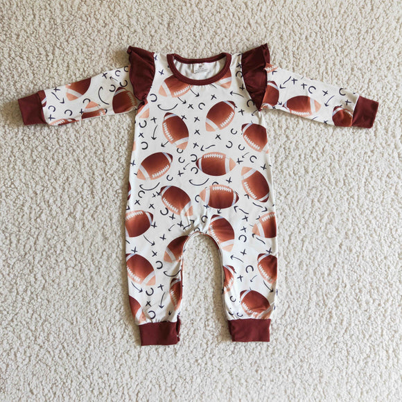 Football Brick Red White Girls Fall Romper