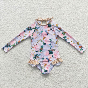 Floral Off-white Girls Swimsuits