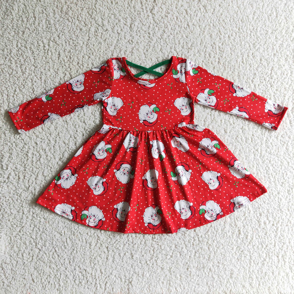 Promotional Santa Criss-Cross Polka Dots Red Girls Christmas Dress