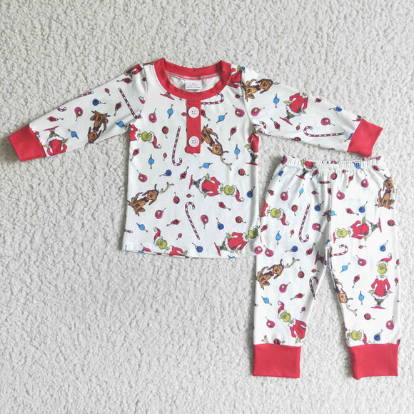 Cartoon Dog White Red Boys Christmas Pajamas