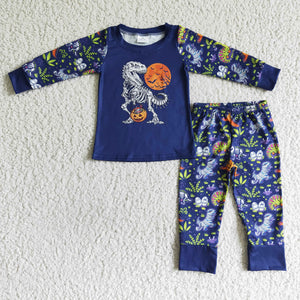 Promotional Dinosaur Pumpkin Blue Boys Halloween Pajamas
