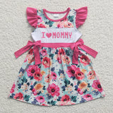 Floral I love Mommy Hot Pink Girls Sleeveless Dress