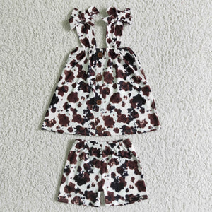 Promotional Cow Print Bows Girls Shorts Sets