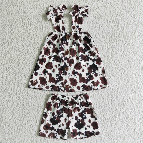 Promotional Cow Print Bows Girls Shorts Sets