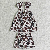 Promotional Cow Print Bows Girls Shorts Sets