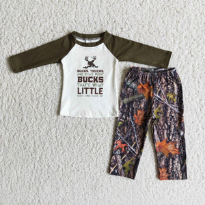 Promotional Bucks Little Army Green Jungle Leaves Boys Long Sleeve+Trousers Sets