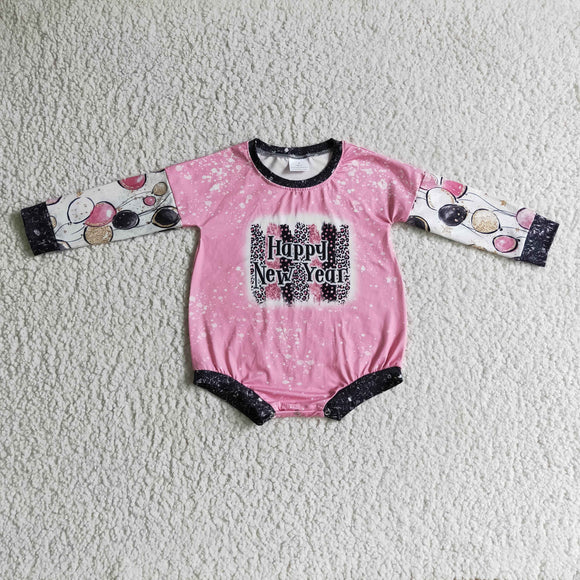 Happy New Year Balloon Pink Girls Fall Romper