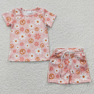 Floral Pattern Pink Girls Shorts Sets