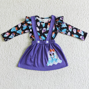 Boo Ghost Purple Skirt Girls Halloween Outfits