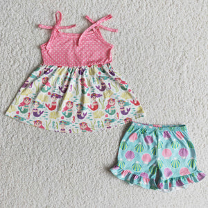 Promotional Pink Bow Polka Dots Conch Girls Shorts Sets