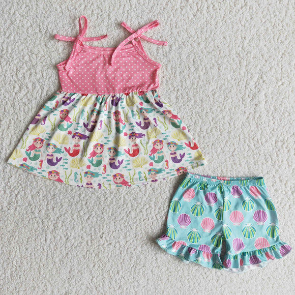 Promotional Pink Bow Polka Dots Conch Girls Shorts Sets
