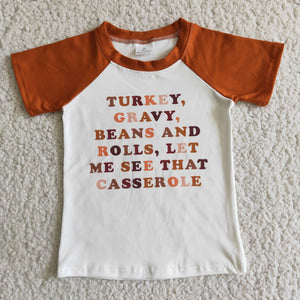 Turkey Letters Brown White Boys Thanksgiving Top