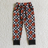 Pumpkin Black White Plaid Kids Halloween Pants