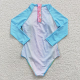 Mermaid Colorful Sky Blue Girls Swimsuits