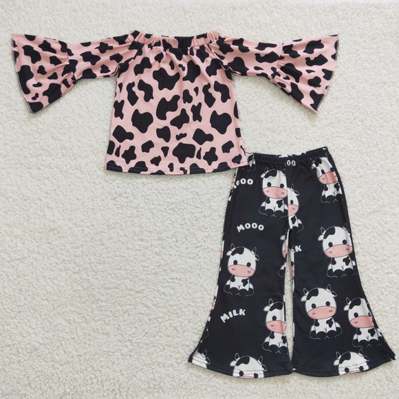 Promotional Mooo Cow Print Girls Long Sleeve+Trousers Sets