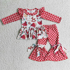 Santa Bows Polka Dots Red Girls Christmas Outfits