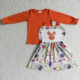 Cartoon Pumpkin Orange Shirt Suspenders Dress Halloween Outfits