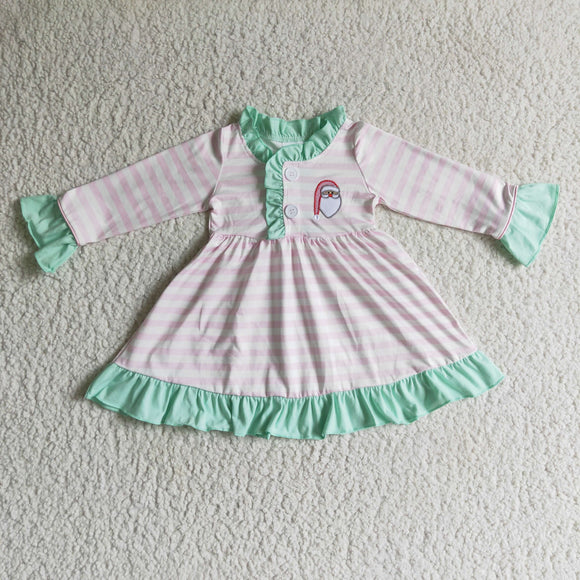 Santa Green Ruffles Pink Collar Nightgown Dress Girls Christmas Pajamas