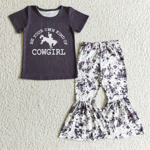 Promotional Cowgirl Black Girls Short Sleeve+Trousers Sets