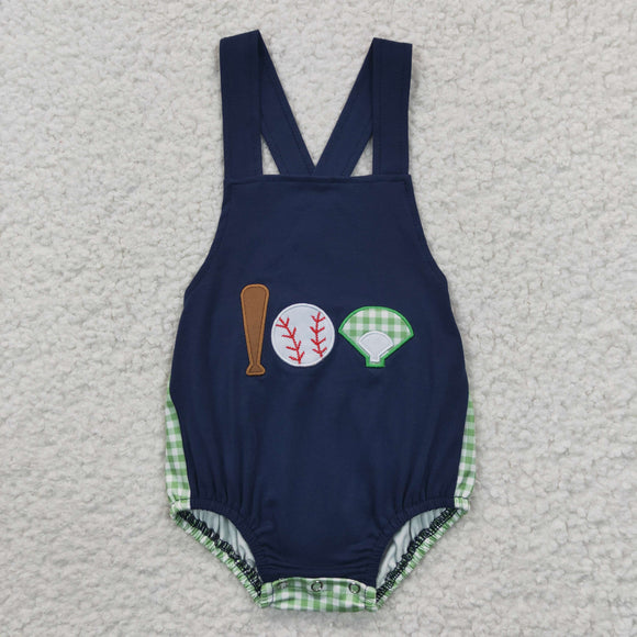 Baseball Green Plaid Navy Boys Summer Romper