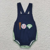 Baseball Green Plaid Navy Boys Summer Romper