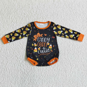 Candy Corn Letters Black Halloween Romper