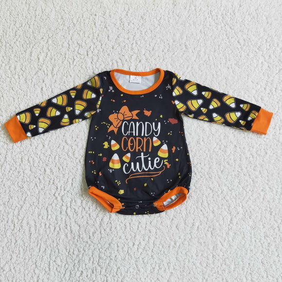 Candy Corn Letters Black Halloween Romper