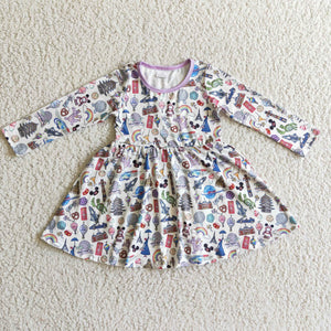 Promotional Cartoon White Girls Long Sleeve Dress