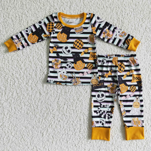 Promotional Candy Pumpkin Orange Black Stripes Boys Halloween Pajamas