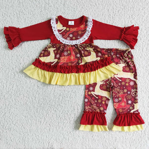 Reindeer Lace Red Girls Christmas Outfits