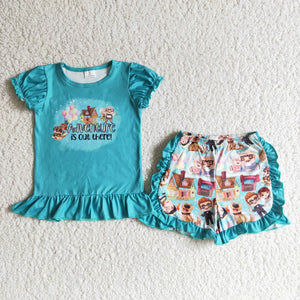 Promotional Adventure Cartoon Girls Shorts Sets
