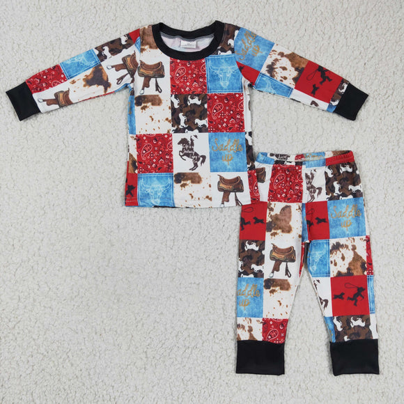 Saddle up Red Blue Plaid Boys Christmas Pajamas