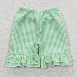 Green Plaid Girls Shorts