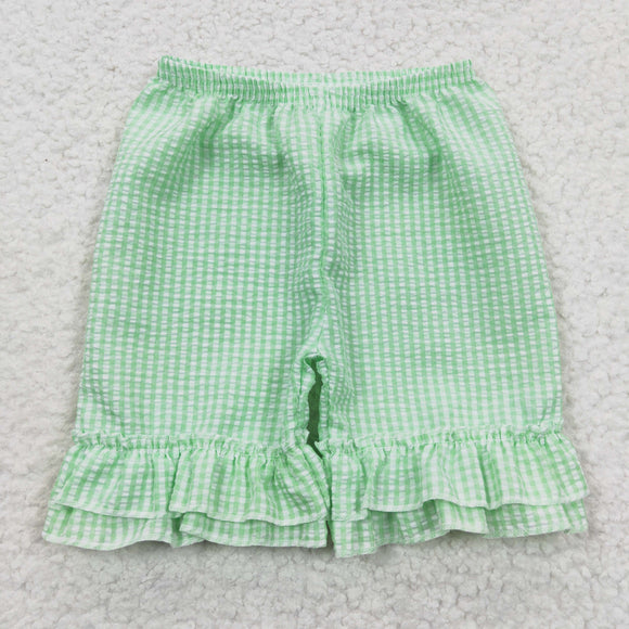 Green Plaid Girls Shorts