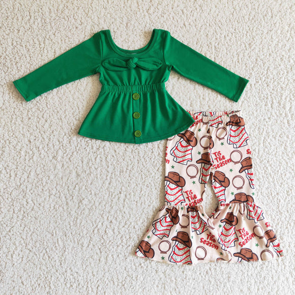 Tis the season Letters Cowgirl Green Girls Christmas Outfits