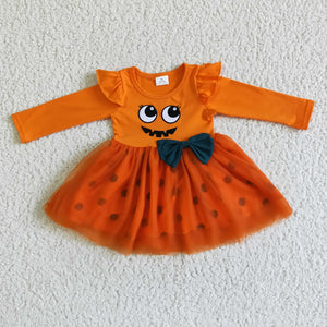 Promotional Orange Gauze Bow Girls Halloween Dress