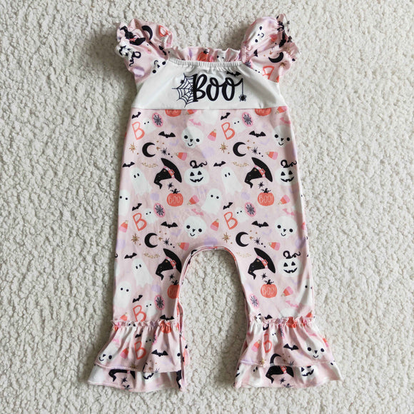 Boo Ghost Pink White Girls Halloween Romper