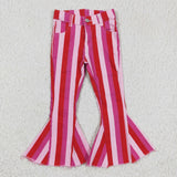 Hot Pink Red Stripes Flared Girls Jeans Pants