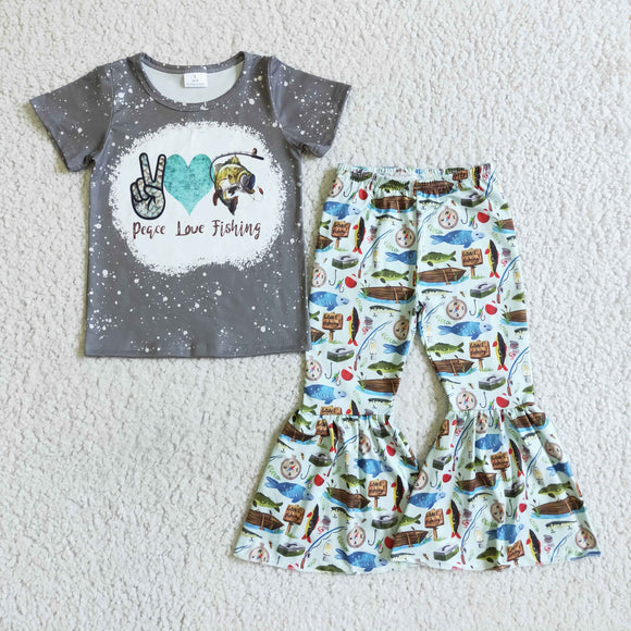 Promotional Fish Gray Girls Short Sleeve+Trousers Sets