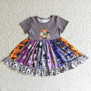 Patchwork Gray Girls Halloween Dress