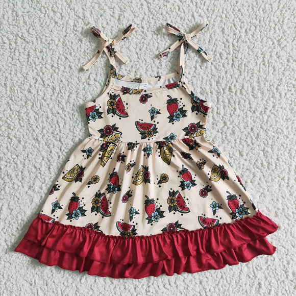 Promotional Fruit Watermelon Red Girls Sleeveless Dress