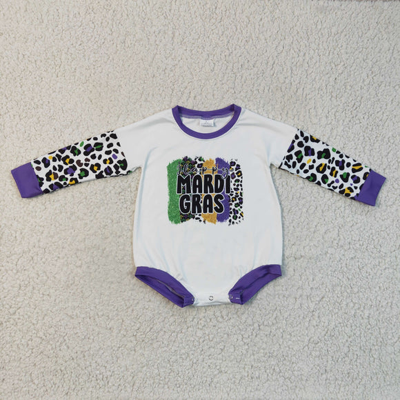 Letters Leopard Print Purple Girls Mardi Gras Romper