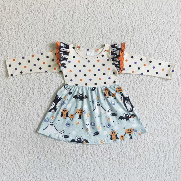 Promotional Ghost Bats Polka Dots Girls Halloween Dress
