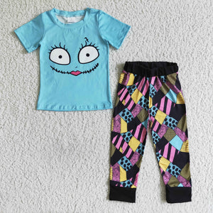 Cartoon Patchwork Blue Boys Halloween Outfits