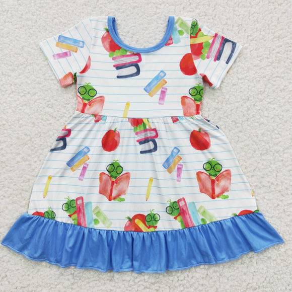 Apple Book Blue Ruffles Girls Back to School Dress