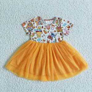 Promotional Cartoon Pumpkin Orange Gauze Girls Halloween Dress