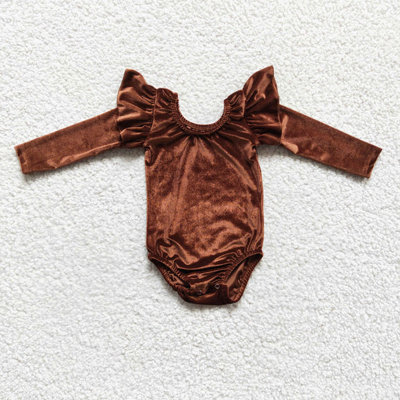Solid Brown Ruffles Girls Fall Romper