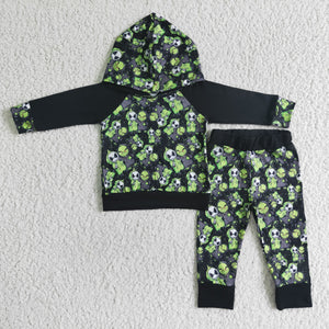 Cartoon Green Black Hoodie Sets Boys Halloween Outfits