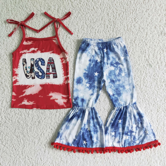 Promotional USA Tie Dye Stars Pompom Girls 4th of July Outfits