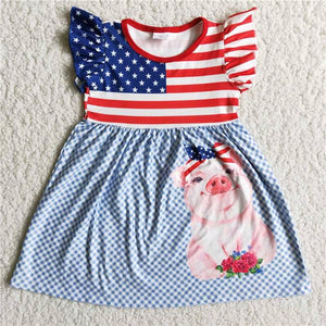 Cute Pig Stripes 4th of July Dress